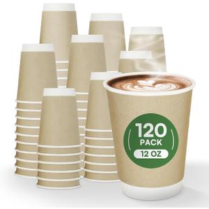 12 oz Compostable Coffee Cups 120 Pack, BPI Certified Disposable Coffee Cups 12 oz, PLA Coated Natural Kraft Paper Cups for Office, Coffee Bar & Travel