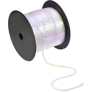 uxcell 100 Yards 6mm Flat Sequin Strip Spangle Paillette String Ribbon Roll Sequin Trim for Sewing Crafts Costume Embellishments, Clear White