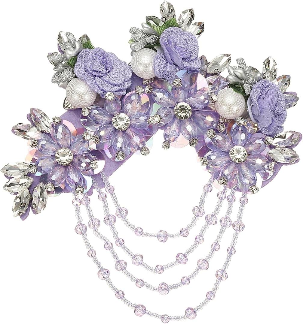 PATIKIL Flower Rhinestone Appliques for Dresses, 3D Light Purple Rhinestone Applique Embellishments Handmade 7 Flowers Crystal Sequin Sewing Patches for Wedding