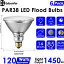 PAR38 Full Glass Commercial Grade LED Light Bulb, 14W=120W Equivalent 1450 Lumens 20000 Hours Classic Flood Light Bulbs, Dimmable Warm White 3000K 100Degree Beam Angle T20/CEC Listed, 6-Pack