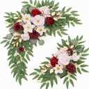 Faux Flower Swag Set of 2 for Wedding Welcome Signs Floral Swag Wedding Reception Ceremony Signs Decor (A-Burgundy Pink)