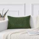 Kevin Textile Spring 12x24 Inch Pillow Cover 1 Pack Boho Decorative Soft Striped Corduroy Lumbar Farmhouse Solid Color Accent Rectangle Cushion Case for Living Room Couch Sofa Bed, Moss Green