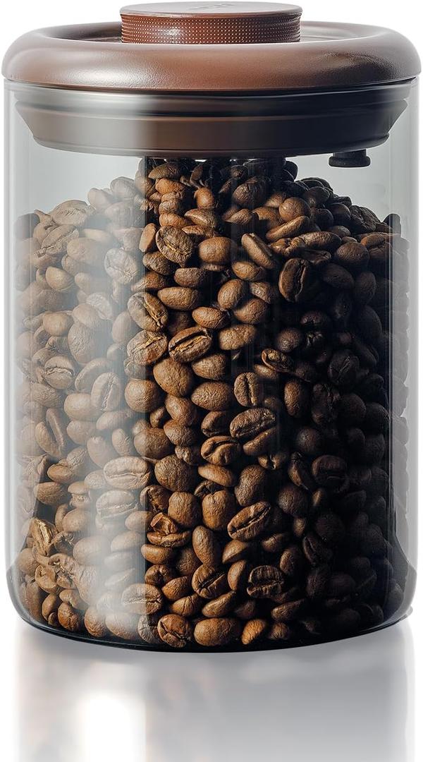 Ground Coffee Glass Container Airtight 10 oz  Pop Top Ground Coffee Canister with CO Valve, 0.63lb Coffee Bean Container, UV Resistant