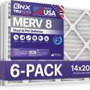 BNX TruFilter 14x20x1 Air Filter MERV 8 (6-Pack) - MADE IN USA  Dust & Pet Defense Electrostatic Pleated Air Conditioner HVAC AC Furnace Filters for Dust, Pet, Mold, Pollen MPR 600  700 & FPR 5