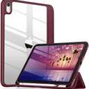 Wenlaty Compatible with iPad (A16) 11th Generation Case 11 Inch 2025, for iPad 10th Generation Case 10.9 Inch 2022 with Pencil Holder, Trifold Stand Protective Clear Back, Auto Wake/Sleep, Wine Red