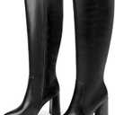 COLETER Women's Knee High Boots Pointed Toe Chunky Gogo Boots Zipper Block Heeled Tall Dress Boots.6