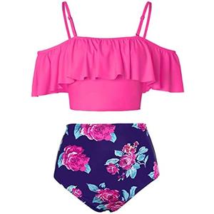 Kaei&Shi High Waisted Flounce Bikini Set,Tummy Control Swimsuits for Women,Off Shoulder.M