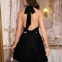 Sexy Deep V Neck Halter Glitter Bodycon Dress Sparkling Sleeveless Cocktail Party Mini Dress Backless Women's Evening Clubwear (US, Alpha, X-Large, Regular, Regular, Black) (Black, XL)