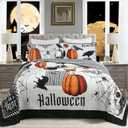 MarCielo 3 Pcs Halloween Themed Quilt Bedspread Set - Cozy and Spooky Pumpkin and Ghost Pattern (Halloween, King)
