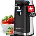 POHL SCHMITT Electric Can Opener, Easy Push Down Lever, Knife Sharpener, Bottle Opener & Built-In Cord Storage, Opens All Standard-Size and Pop-Top Cans, Black