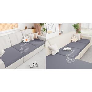 Smiry Waterproof Couch Cushion Covers, Stretch Washable Sofa Cushion Cover, Soft Sofa Slipcover Elastic Non-Slip Furniture Protector for Pets, Kid, 3PC, Grey + X-Large Chaise, Grey