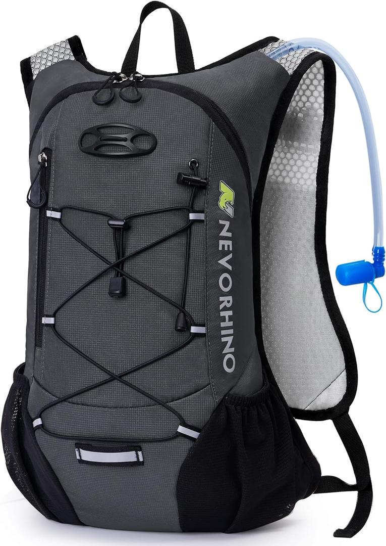 Lightweight Hydration Backpack, Running Backpack with 2L Water Bladder, Hydro Water Daypack for Cycling Hiking Rave for Men Women (Plaid Dark gray)