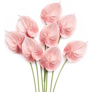 Ling's moment Artificial Anthurium Plants, 8pcs Shabby Blush Silk Filler Flower, Pink Faux Greenery Stems for DIY Wedding Bouquets Centerpieces Arrangements Bridal Shower Party Home Decorations
