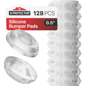 X-Protector Cabinet Door Bumpers 128 PCS  1/2" Silicone Clear Bumpers  Ideal Cabinet Bumpers  Self-Adhesive Thick Door Silencer  Bumper Pads to Protect Glass & Other Surfaces!