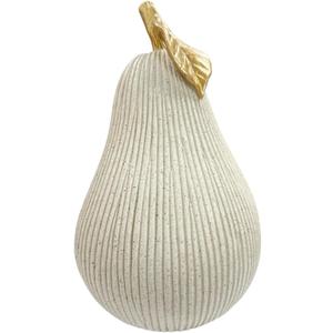 Gray-White Pear Figurine with Gold Leaf, Pear Sculpture for Home Decor, Minimalist Decorative Fruit Statue for Kitchen Counter, Dining Room & Tabletop Display