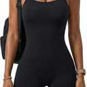 MERYOSZ Workout Jumpsuits for Women Seamless One Piece Shorts Romper Spaghetti Strap Tummy Control Bodysuit Gym Outfits (Medium, Black)