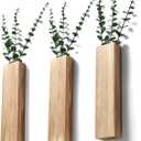 Wood Wall Vase Planters with Artificial Plants,Boho Wall Decor for Bathroom Living Room Bedroom Kitchen,Modern Farmhouse Art Decor Hanging Planters for Dried Flowers Home Office 3pcs Brown