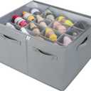 TOPIA HOME Shoe Organizer for Closet, Foldable Shoe Box with Adjustable Dividers and Clear Cover, Space Saving Shoe Storage Organizer Cabinet with Reinforced Handles, Fits 16 Pairs, Gray, TP09G (Large(20.87''L x 16.54''W x 13.5''H))