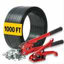 Pallet Strapping Kit with Tools - 5/8" x 1000' Heavy-Duty Black PET Strapping, Tensioner & Sealer, 100 Metal Seals for Securing, Shipping & Bundling | Industrial-Grade Polyester Banding Set