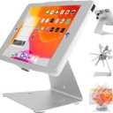 Desktop Anti-Theft Security Kiosk POS Stand Holder Enclosure for Tablets, Compatible with 10.2" iPads (2021, 2020, 2019, 2018) 7th 8th 9th Gen, Flip & 360 Swivel Design, Silver
