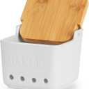 ONTUBE Garlic Keeper with Lid, Ceramic Garlic Holder Storage, Garlic Container for Kitchen, Garlic Saver to Keep Your Garlic Cloves Fresh Longer 4.7-Inch, White