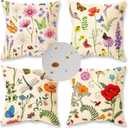 ONWAY Spring Summer Outdoor Waterproof Pillow Covers Set of 4 Floral Farmhouse Throw Pillows Decorative Cushion Cases for Outdoor Couch Sofa Patio Furniture Home Decoration (Beige, 18x18 Inch)