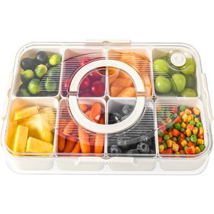 LUXEAR Divided Serving Tray with Lid and Handle Snack Box Charcuterie Container Dishwasher Safe 8 Compartment Snack Platters Portable Clear Organizer for Fruits, Candy, Snacks, Picnic, Travel (1pack white)