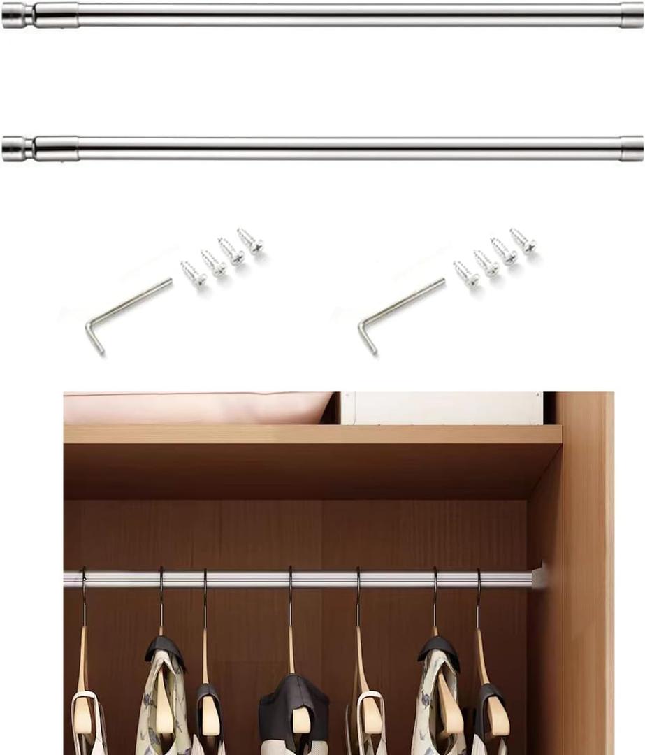 Closet Rod Adjustable,Susenya Closet Rod for Clothes Selectives, Stainless Steel,Silver - Pack of 2, Size: 15.7"-25.6",2pcs