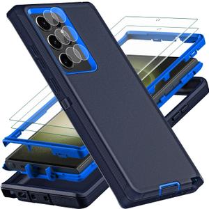 for Samsung Galaxy S23 Ultra Case, with 2Pcs [Self Healing Flexible TPU Screen Protector & Camera Lens Protector] Military Grade 3 in 1 Heavy Duty Case for Galaxy S23 Ultra 5G (Navy Blue)