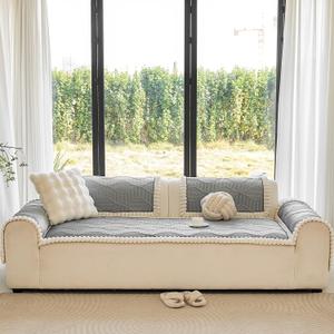 BOV Light Gray 2771" Couch Covers for Dogs Non Slip Sofa Cover Washable, Pet Couch Covers for Sofa Non Slip, Large Couch Protector for 3 Cushion Couch Modern Seating