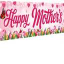 Mothers Day Decorations, Happy Mothers Day Banner, Large Size Pink Floral Design with Butterflies Mother's Day Outdoor Decorations, 118 x 20 Inch