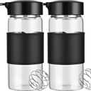 Small Glass Shaker Bottle, 2 Pack 16oz BPA Free Odorless Shaker Bottle with 304SS Mixing Ball and Removable Cleaning Brush for Fitness & Protein Shakes(Black-2Pack)