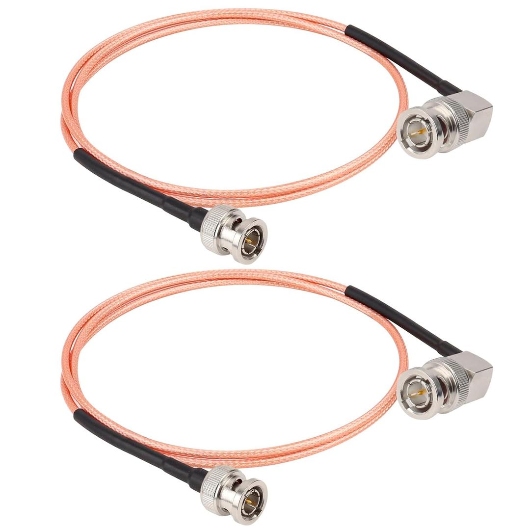 XRDS -RF SDI Cable 3FT 2PCS, Flexible BNC to BNC Right Angle Video Cable 75 Ohm RG179 BNC Male Extension Cable for 3G/6G HD SDI Camera Monitor Video Recorder SDI to HDMI Converter (Brown)