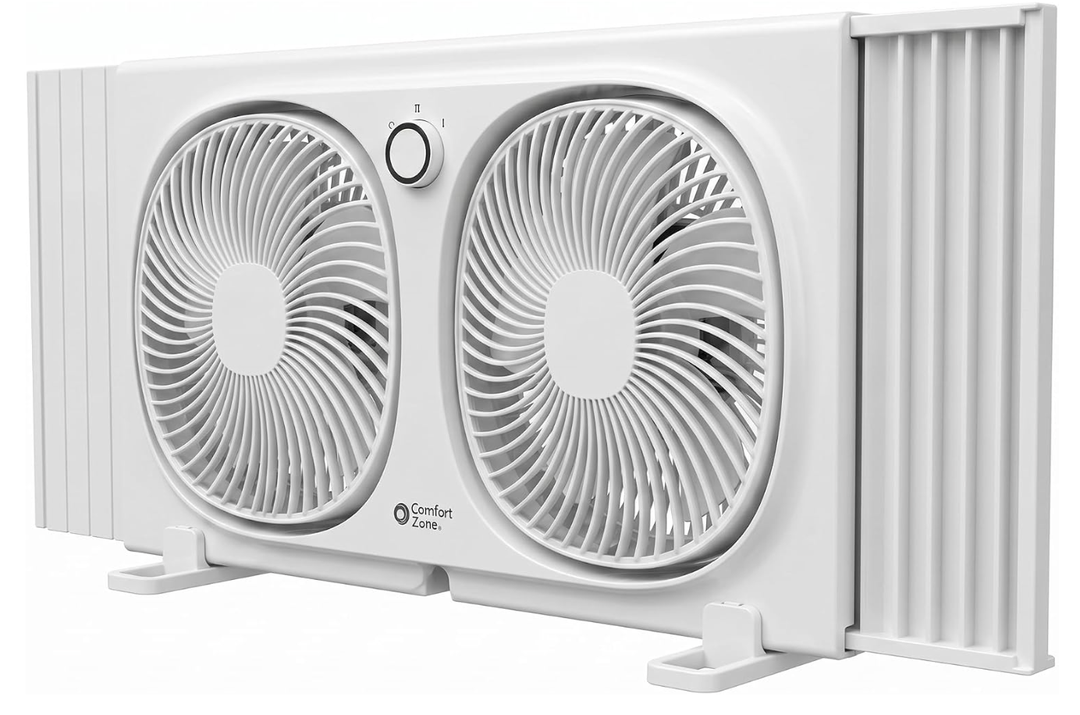 COMFORT ZONE Reversible Twin Window Fan with Rotating Heads and 2 Speeds