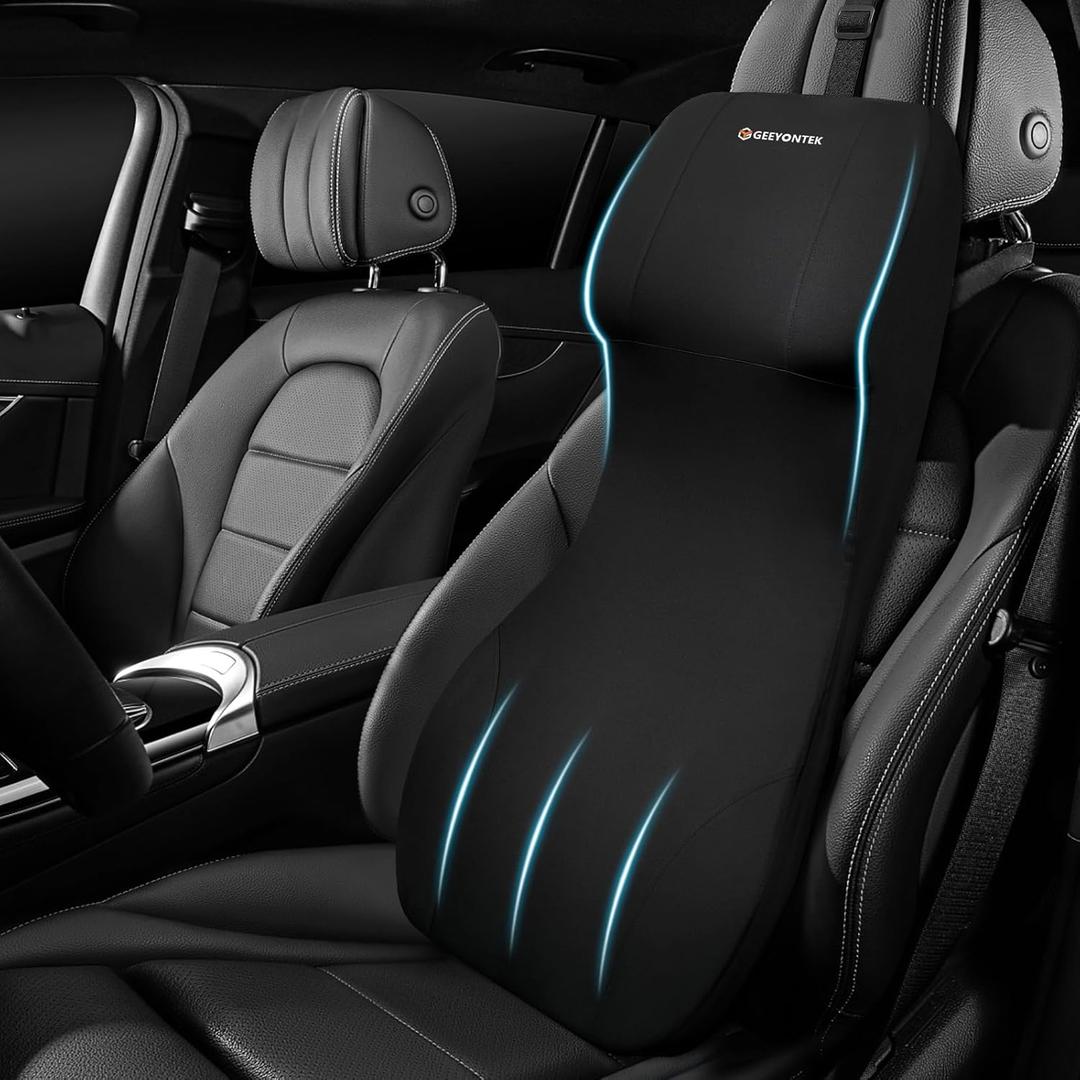 One-Piece Car Seat Lumbar Support Pillow and Neck Pillow, Memory Foam Pillow for Back Pain Relief, Ergonomic Car Pillow for Driving Seat Office Chair, Black