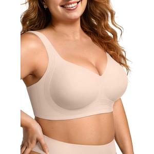 OEAK Womens Wireless Jelly Bra Plus Size Supportive Seamless Bras Full Coverage Push Up Comfortable No Underwire Tshirt Bras (X-Large, Skin Color)