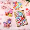 48 Pcs Valentine Retro Roller Skate Candy Card with Cellophane Bags DIY Valentine's Day Gift Craft Treat Card for Sweet Day Gifts Exchange Party Favors Supplies