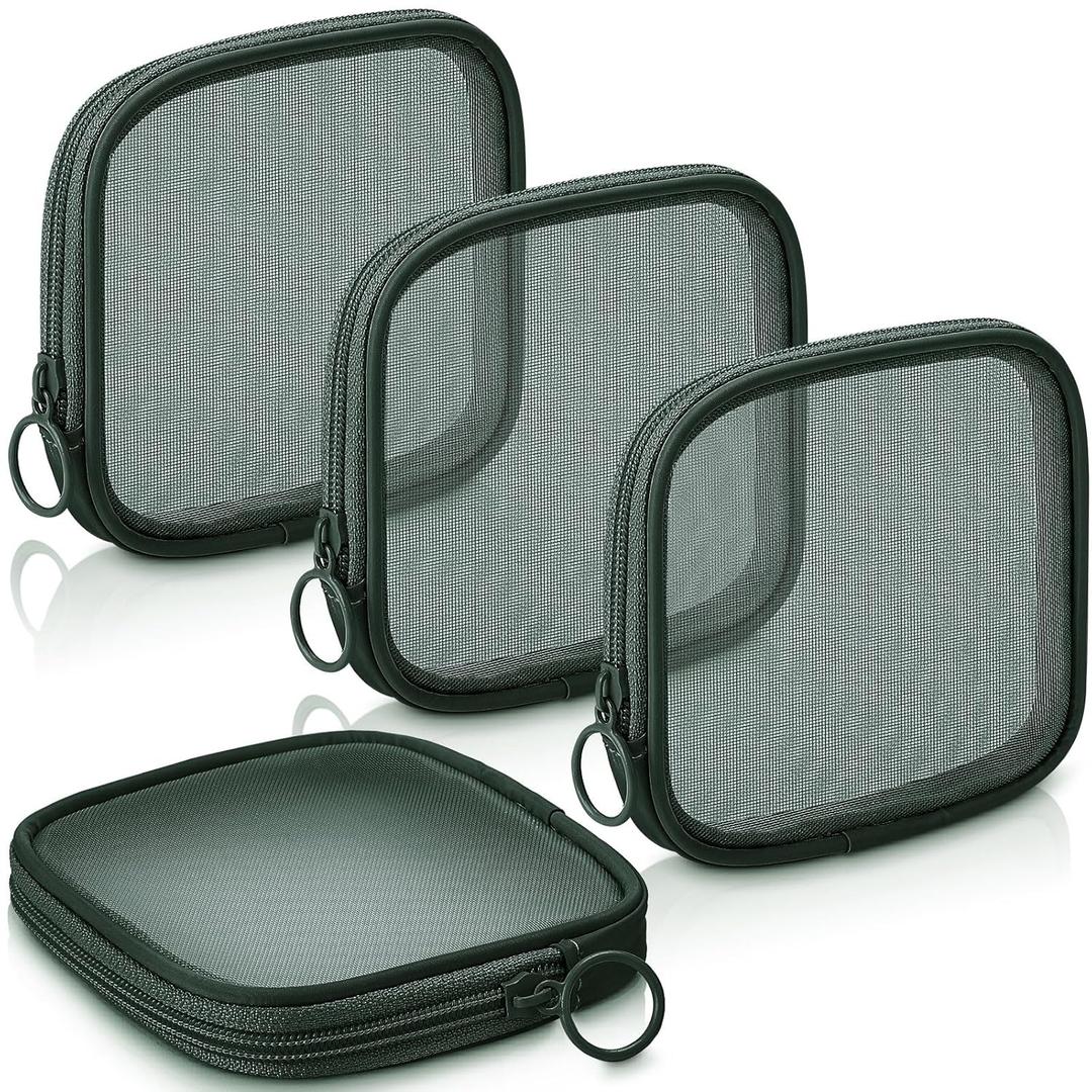 Weewooday 4 Pcs Mesh Makeup Bag Mesh Cosmetic Bag Travel Toiletry Pouch with Zipper Mini Makeup Cosmetic Purse for Daily Accessory(Small, Olive Green)