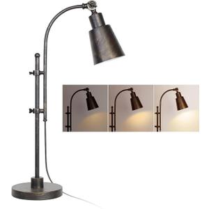 LALISU Metal Desk Lamp Rustic Task Lamp Black Adjustable, Industrial Style Lamp with On/Off Switch, Vintage Work Reading Lamp for Bedroom, Study Room &Office, ETL Certificate. (Black)