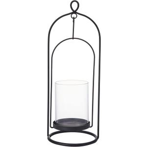 Elements 4.53x4.33x12.4 Inch Black Metal Wire with Clear Glass Hanging Candleholder, for Use with Wax or Flameless Candle