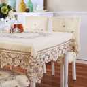 LeLehome 68" X 120" Oblong Classic Embroidered Tablecloth, Vintage Brown Flower Lace Beige Rectangular Large Table Cloth for Kitchen Dining Home Restaurant Party Decor