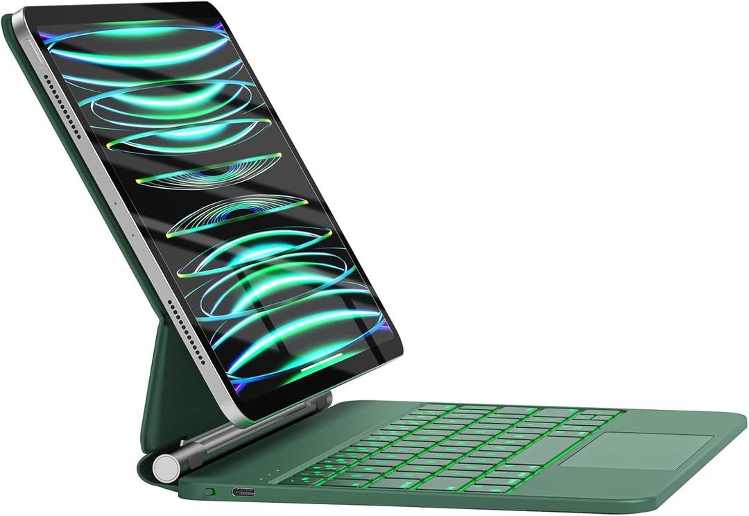 HOU Keyboard Case for iPad Air 11 inch 2025 (M3)/2024 (M2)&iPad Pro 11 Inch(4th/3rd/2nd/1st) Gen 2022,iPad Air 5th&4th Generation Case with Keyboard,Magic-Stand, Multi-Touch Trackpad,Backlight,Green (iPad Pro 11&iPad Air 11/5th/4th)