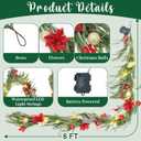 VIHOSE 6 ft Christmas Flocked Norfolk Pine Garland, Luxury Real Touch Garland with Lights, Glitter Red Poinsettia, Bows & Balls, Battery Operated Prelit for Xmas Mantel Stair Railing Home Decor