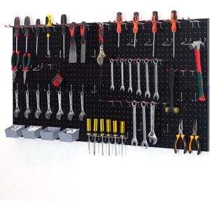 Pegboard Smith 48x24 inch Black Metal Pegboard Kit for Wall Organization with Hooks, Garage Storage Bins, and Utility Tool Board, Efficient Tool Organizer Peg Board