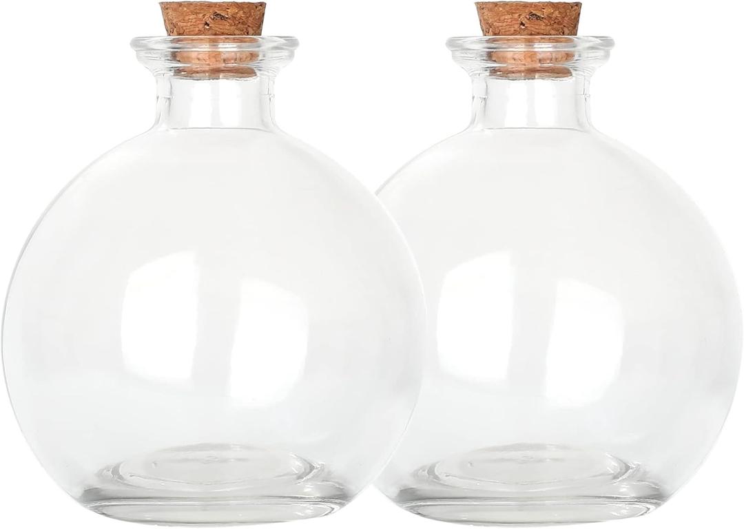 Magic Season Decorative Glass Bottles with Cork Stopper (9 fl oz. Potion Bottles / 2 Pcs)