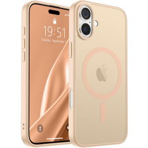 SUPFINE Magnetic for iPhone 16 Case (Compatible with MagSafe) (10 FT Military Grade Drop Protection) Slim Translucent Matte Shockproof with Anti-Fingerprint Phone Case,Sand Pink