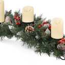 Christmas Table Centerpieces with 3 Flameless LED Candles, Christmas Candle Holders,Upgraded Christmas Tabletop Poinsettia Centerpiece Holiday Candelabrum for Home Party Table Mantel Decorations