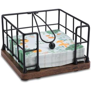 Napkin Holder Flat for Table, Modern Farmhouse Metal Napkin Holder with Weighted Arm, Cocktail Kitchen Bathroom Napkin Dispenser Black