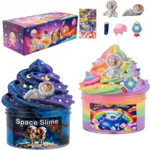 Cloud Slime Kit for Kids,2 Pack Fluffy Non Sticky Slime,14OZ/400ML Soft Stretchy Sensory Slime Toy,DIY Slime Kit,Slime Party Favor for Girls & Boys Birthday Gift