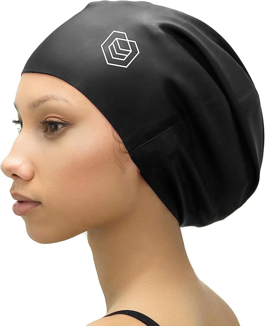 SOUL CAP - Large Swimming Cap for Long Hair - Designed for Long Hair, Dreadlocks, Weaves, Hair Extensions, Braids, Curls & Afros - Women & Men - Silicone (Medium, Black)